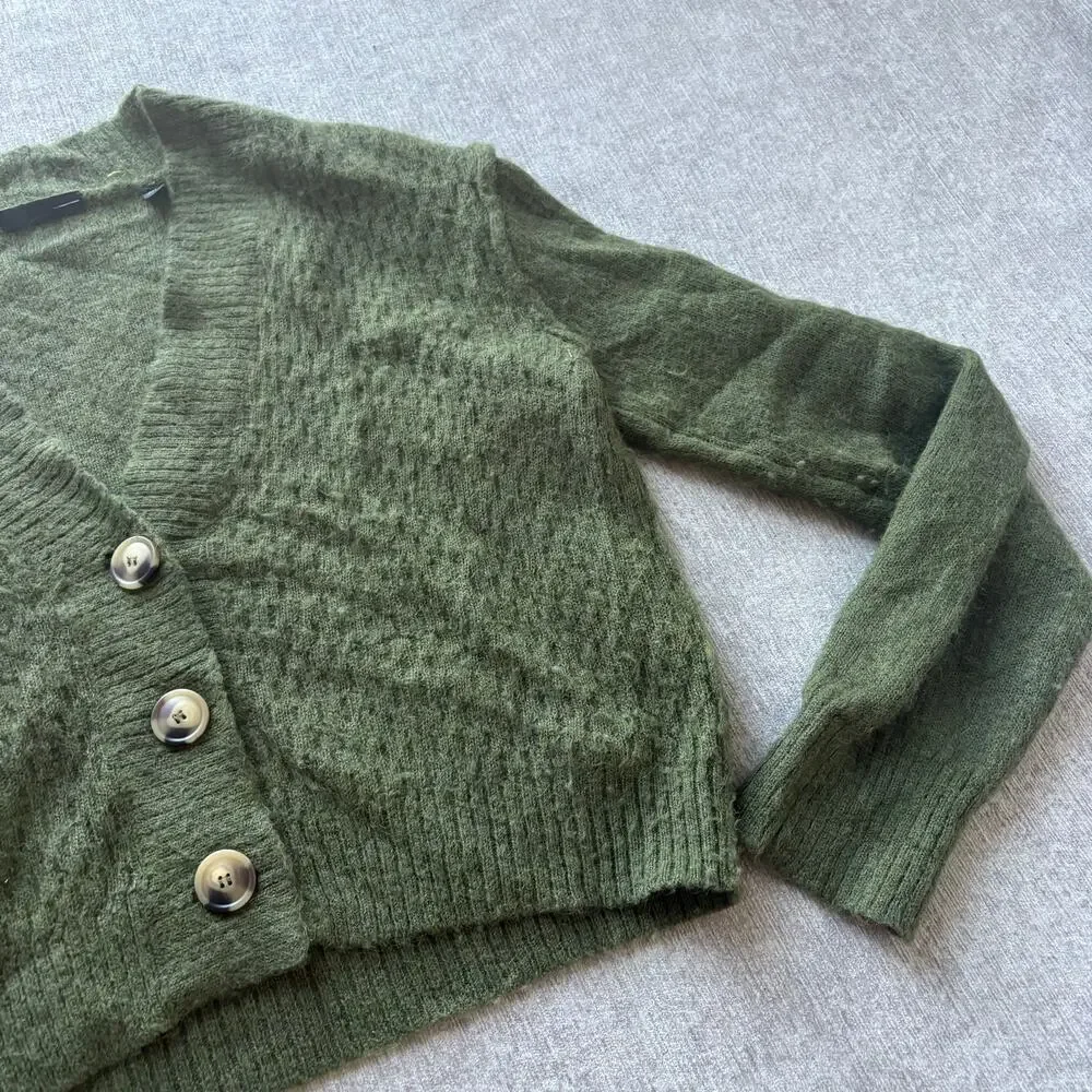 ATM ANTHONY THOMAS MELILLO Cropped Green Knit Cardigan - Picture 4 of 9